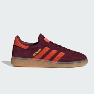 adidas Women’s Handball Spezial Sneaker in Burgundy with Orange Stripes